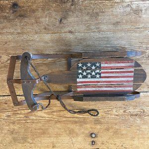 Mini wood and metal sled with American Flag